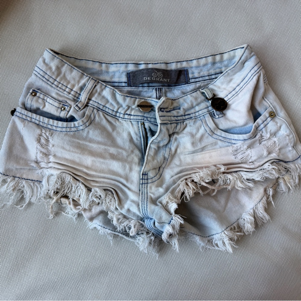 Light Wash Frayed Denim Cutoff Shorts